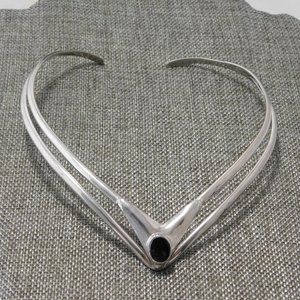SOLD--Vintage Southwestern Childs Choker Necklace Nickel Silver Black Onyx Stone